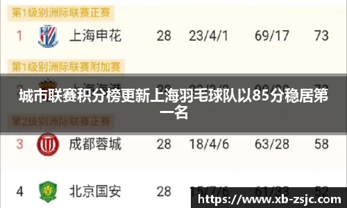 城市联赛积分榜更新上海羽毛球队以85分稳居第一名